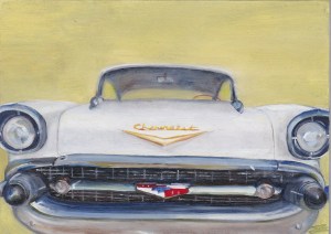 "1957 Chevy Bel Air", oil on panel, 5"x 7"  sold